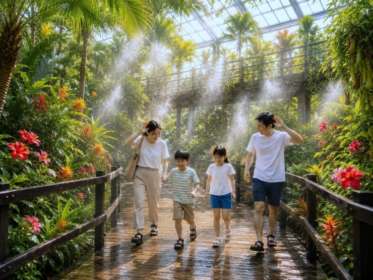 ミストを振りまいている植物園